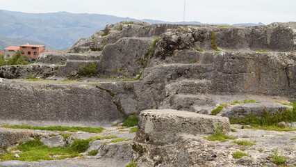 Inca Stone steps carved rock in Cusco, Peru