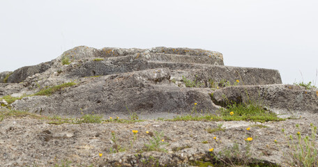 Inca Stone steps carved from rock platform in Cusco, Peru