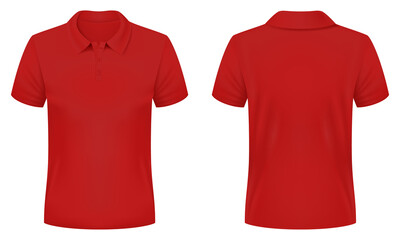 Blank red polo shirt template. Front and back views. Vector illustration.