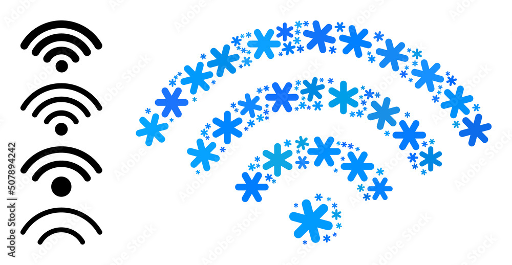 Poster mosaic web signal source icon is constructed for winter, new year, christmas. web signal source icon