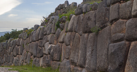 Sacsayhuaman masonry down megalithic wall in cusco Peru