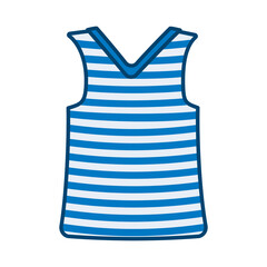 Striped sailor t-shirt isolated on white background.Sea striped sleeveless shirt in light white blue colors.Sea travel element.Marine object. Simple flat style design singlet.Stock vector illustration