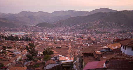 Cityscape of Imperial city of Cusco in Andes mountain in Peru - obrazy, fototapety, plakaty