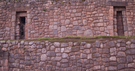 Fototapeta na wymiar Ancient Inca walls with two openings in Cusco, Peru