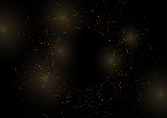 Fototapeta premium Golden round shiny dust particles abstract background. Vector design