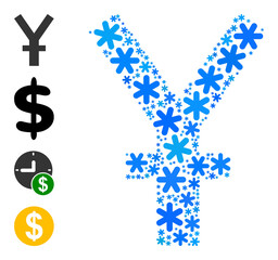 Obraz premium Mosaic yen icon is created for winter, New Year, Christmas. Yen icon mosaic is shaped from light blue snow items. Some similar icons are added.