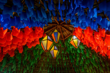 Colorful flags and decorative balloon for the Saint John party, which takes place in June in northeastern Brazil