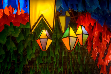 Colorful flags and decorative balloon for the Saint John party, which takes place in June in...