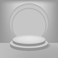White Grey geometric pedestal podium with glowing semi circle backdrop