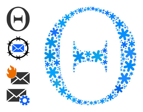 Mosaic Tetta Greek letter icon is done for winter, New Year, Christmas. Tetta Greek letter icon mosaic is done of light blue snow parts. Some bonus icons are added.