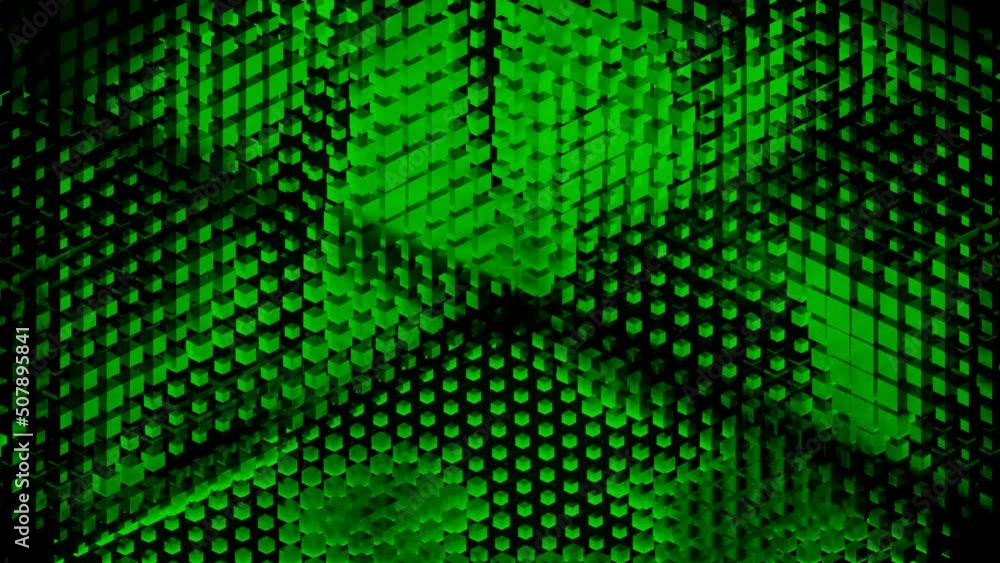 Poster geometric background of cubes moving in waves. design. psychedelic 3d background with geometric cube