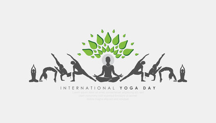 21 June- international yoga day, woman in yoga body posture. Vector