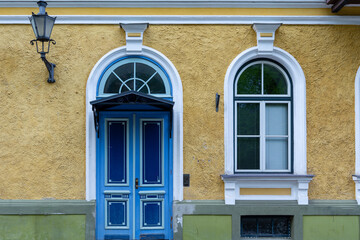 Obraz premium Historic House entrances in the city center of Tallinn, Estonia. Copy Space for Text and Graphics