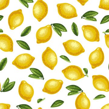 A pattern of lemons on a white background.