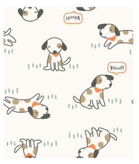 Seamless cute puppy pattern vector, Puppy vector, Cute puppy print, Cute puppy repeat