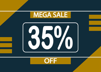 Mega sale 35% off sign. 35% percent discount for product promotion.