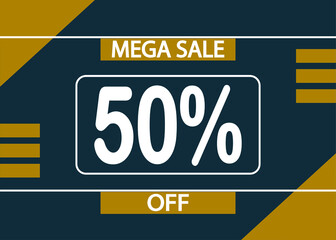 Mega sale 50% off sign. 50% percent discount for product promotion.