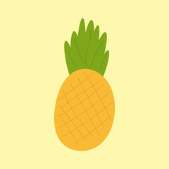 Flat design tropical fruit pineapple in cartoon style isolated on white background