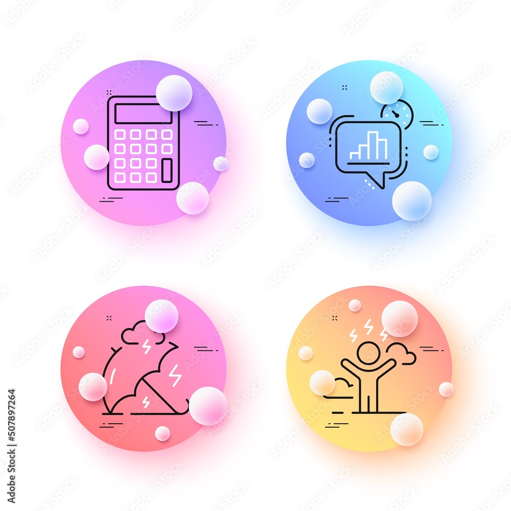 Poster stress protection, calculator and statistics timer minimal line icons. 3d spheres or balls buttons. 