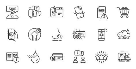 Fototapeta premium Outline set of Instruction manual, Start business and 5g internet line icons for web application. Talk, information, delivery truck outline icon. Include Loan percent, Mail, Interview icons. Vector