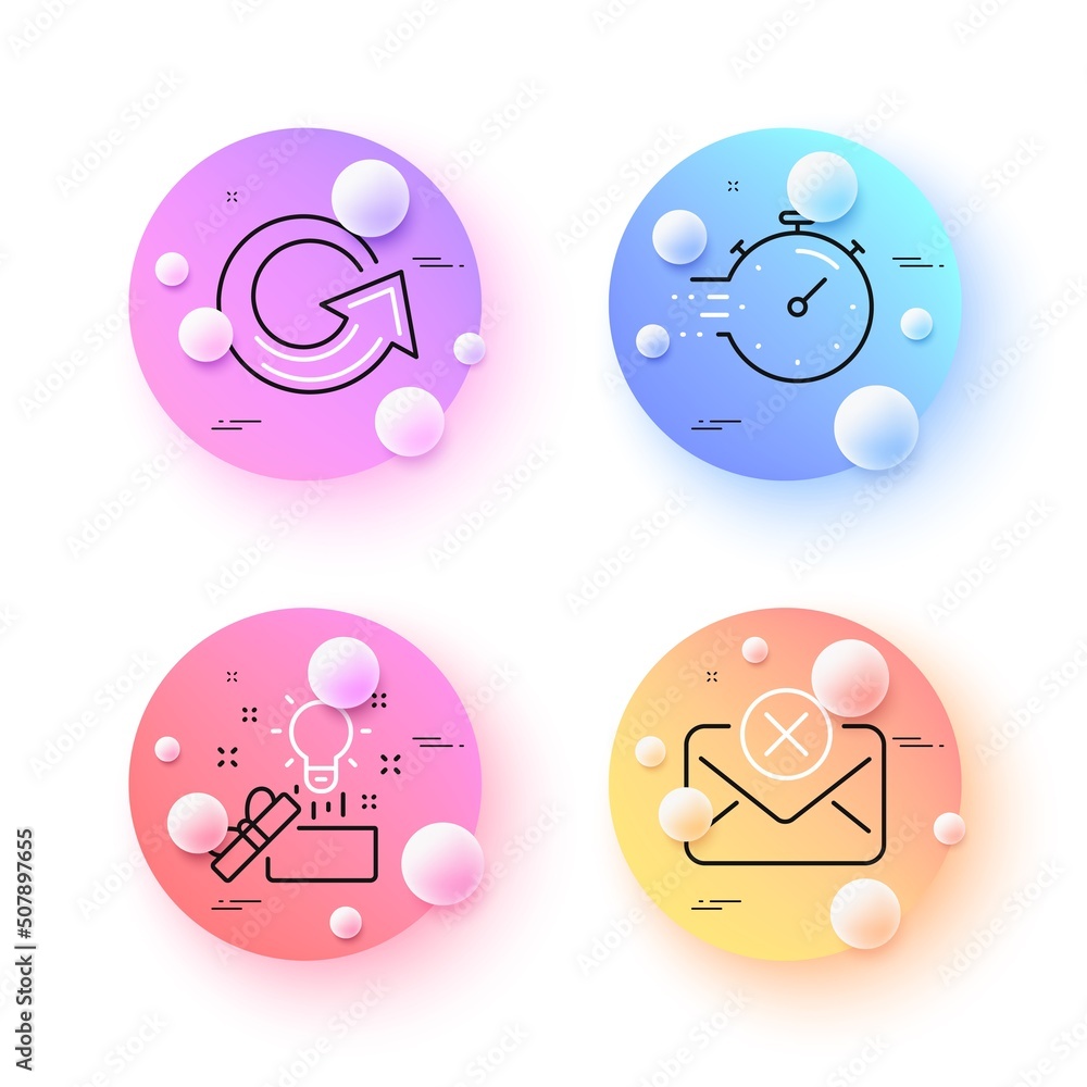 Poster timer, reject mail and creative idea minimal line icons. 3d spheres or balls buttons. reload icons. 