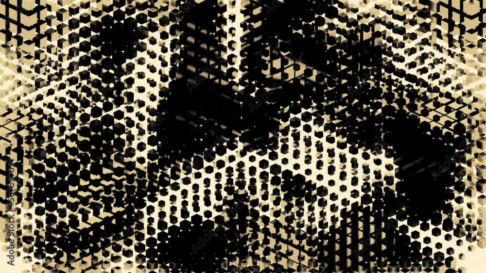 Poster distorted movement of grid, light and shadow. design. black stains flowing chaotically on grainy tex