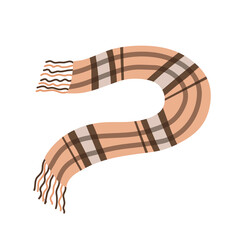 Fototapeta na wymiar A classic scarf with a brown checkered pattern. Warm clothes and fashion accessories. Unisex wear for men and women. Cold season wardrobe. Vector flat illustration isolated on white background