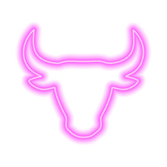 The silhouette of the bull's head is pink neon line on a white background