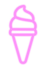 Pink neon ice cream silhouette in waffle cone on a white background
