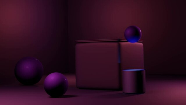 Looped 3D animation of geometric shapes. Bouncing ball.
