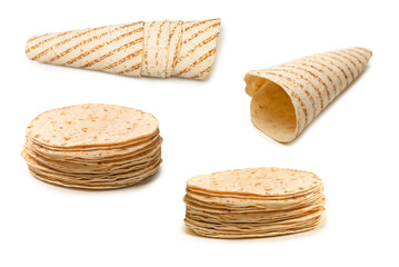 Grilled pitta bread isolated on white background.