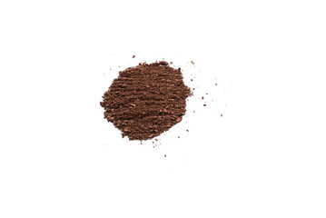Makeup cosmetics. Eyeshadow in brown color crushed palette, colorful eye shadow powder isolated.