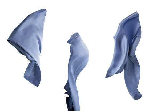 Flowing Blue Silk Scarf Isolated On White Background.