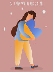 Girl with a heart in her hands.No war. Pray for peace. Save Ukraine. Ukraine.Stand with Ukraine.