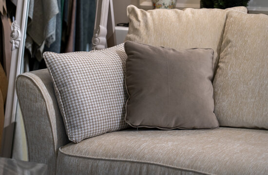 Closeup Shot Of Comfy Pillows On The Couch Stock Photo - Download