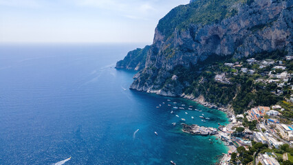 Capri Island Italy. Coast Rocks And Wonderful Cost And Cliff With Deep Blue Sea - obrazy, fototapety, plakaty