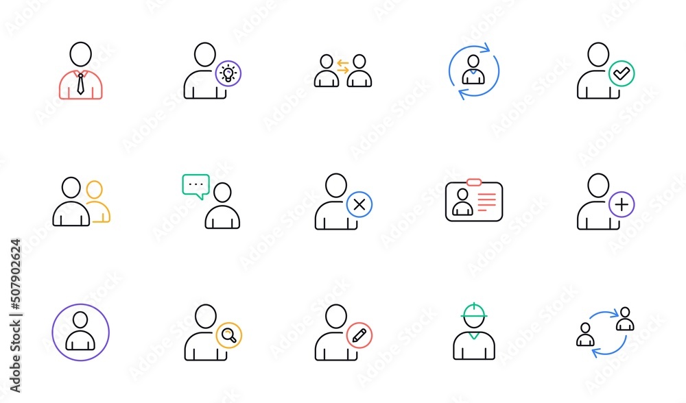 Poster user person line icons. profile, group and support. people linear icon set. bicolor outline web elem