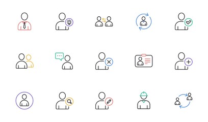 User person line icons. Profile, Group and Support. People linear icon set. Bicolor outline web elements. Vector