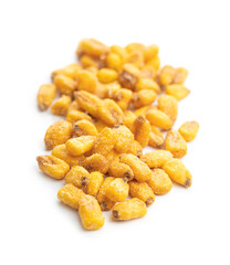 Roasted salted corn snack isolated on white background.