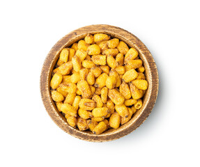 Roasted salted corn snack isolated on white background.