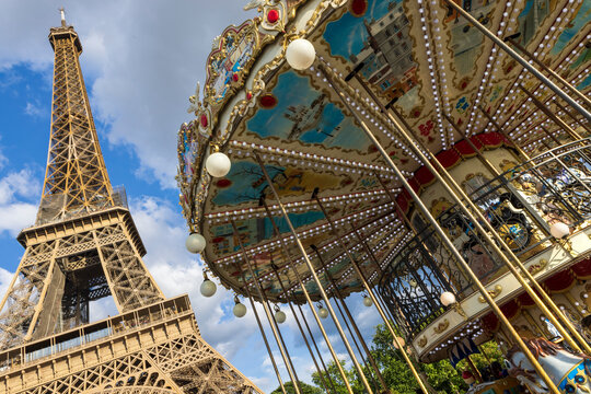 Eiffel Tower, the most iconic landmark of Paris. View from the carrousel.