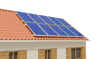 Fototapeta premium house with solar panels in 3d render realistic