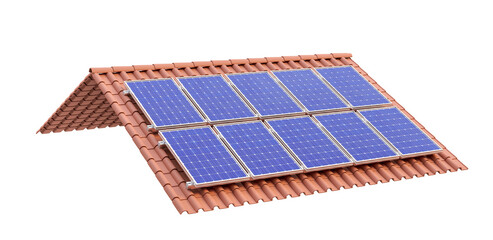 Solar panels with roof in 3d realistic render