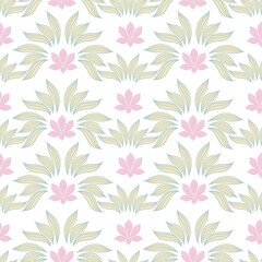 Decorative pattern with simple pink yellow illustrations on a white background