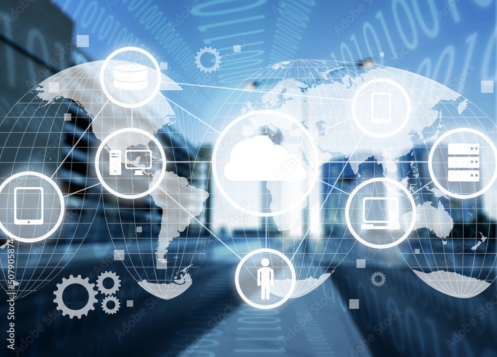 Poster cloud computer and online data storage with tacit intelligent sharing software. concept of smart dig