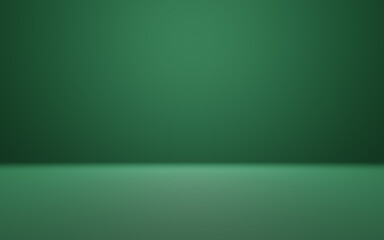 Abstract green and gradient light background with studio backdrops. Blank display or clean room for showing product. Realistic 3D render.