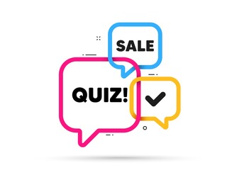 Quiz tag. Ribbon bubble chat banner. Discount offer coupon. Answer question sign. Examination test symbol. Quiz adhesive tag. Promo banner. Vector