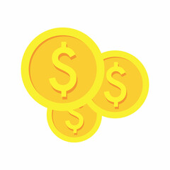 Obraz premium Dollar coin, gold and finance. Cash and wealth. Investment icon and symbol. Gold metal and banking. Isolated design. Vector