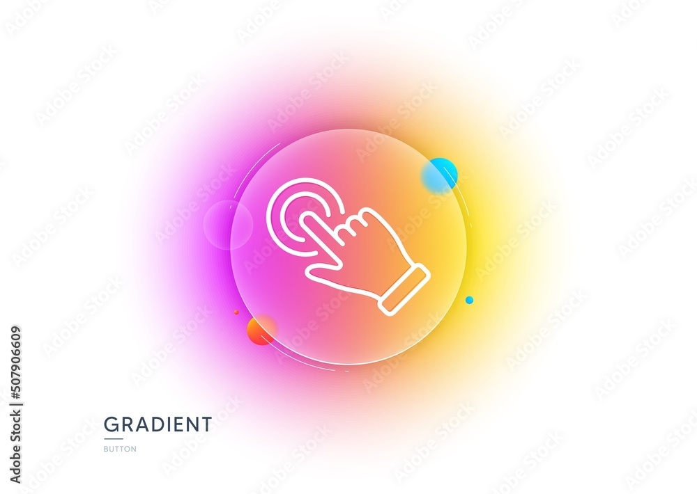 Poster touchscreen gesture line icon. gradient blur button with glassmorphism. click hand sign. push action