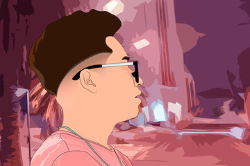 una tarde noche en la ciudad con palmeras